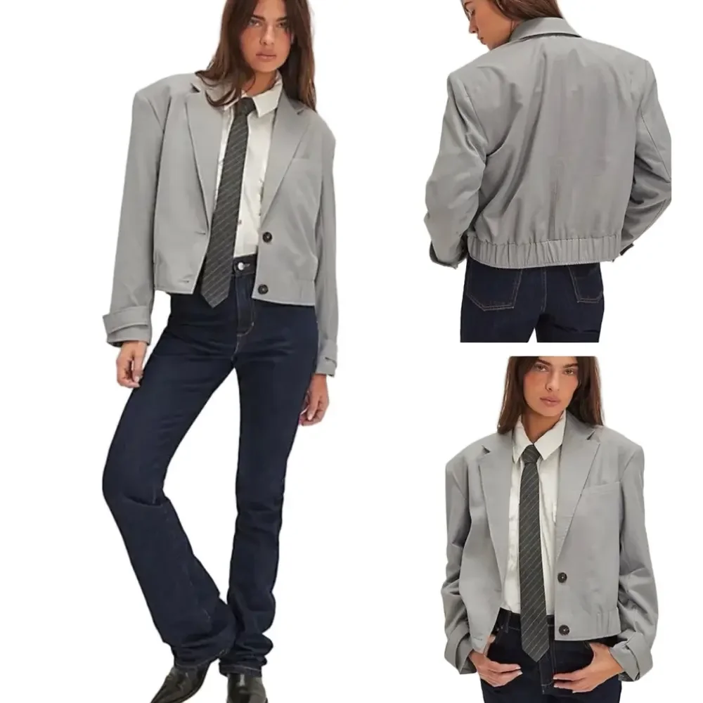 👒FREE PEOPLE  Agnes blazer bomber jacket in heather gray NWOT size L